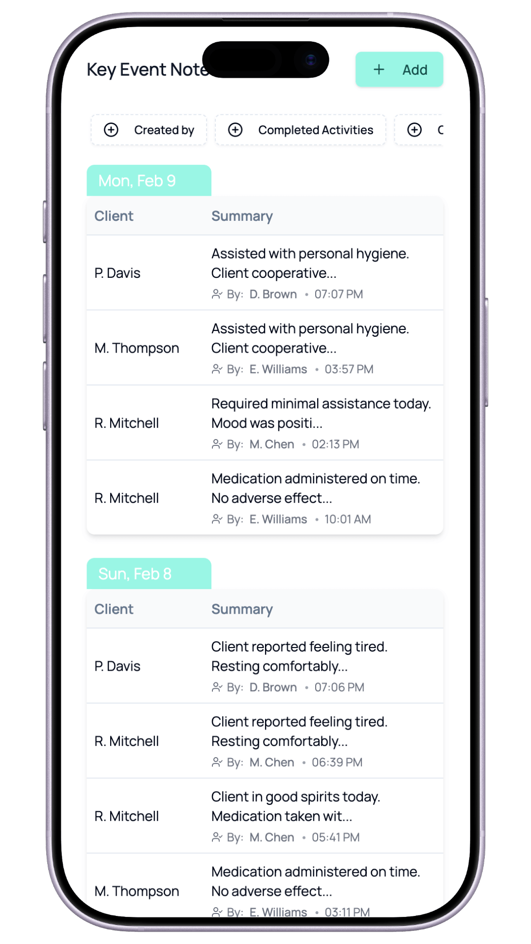 NurseNotes family portal for care updates and transparency in the web browser