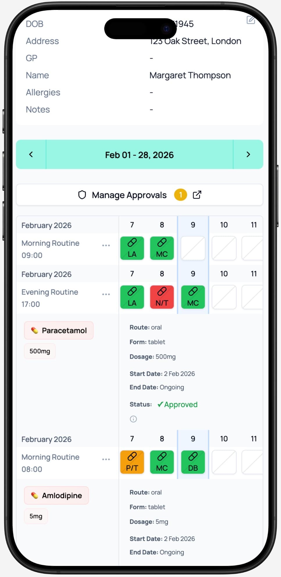 NurseNotes on mobile - tap to view larger