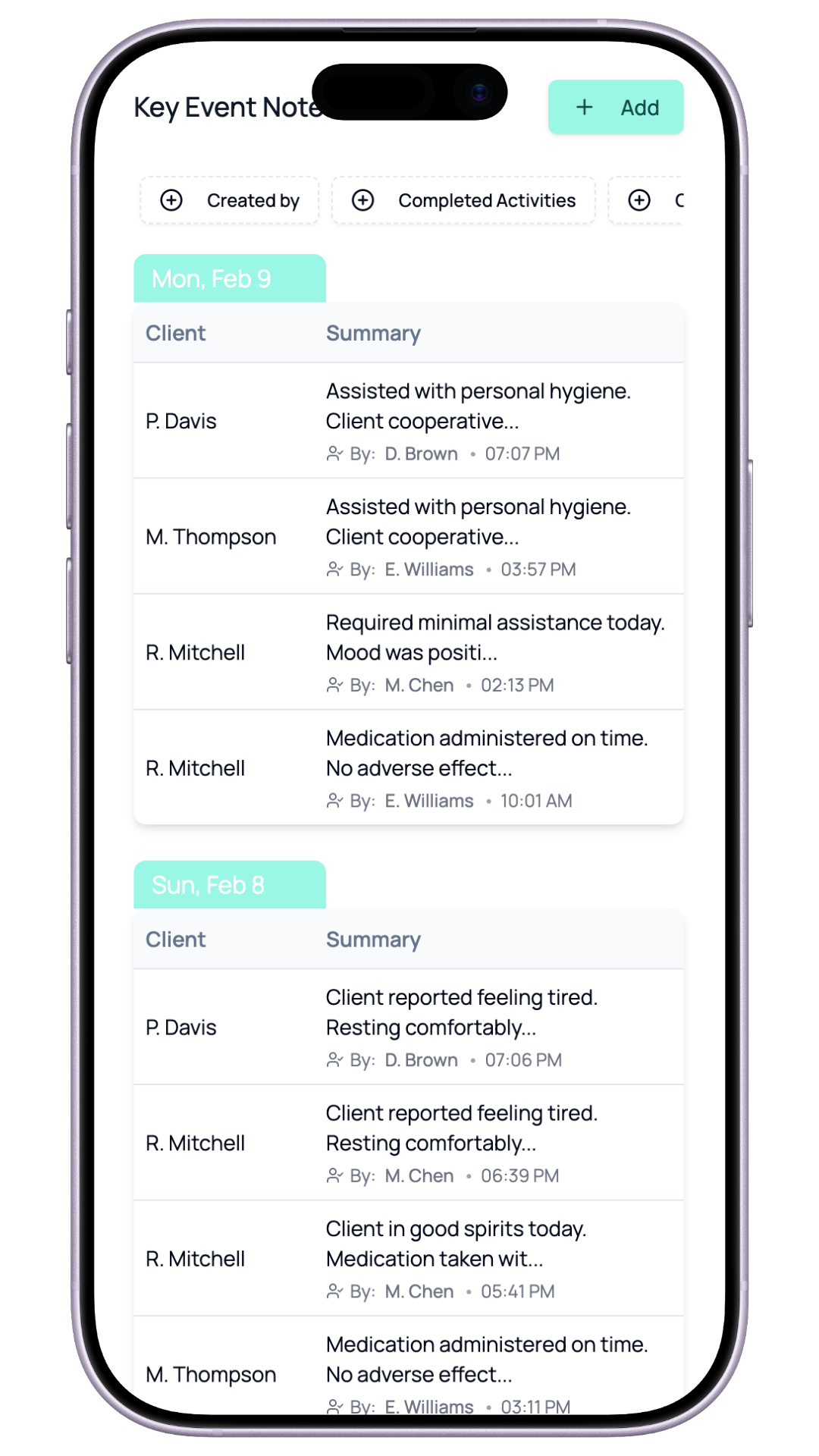 Key Event Notes - Clinical notes interface