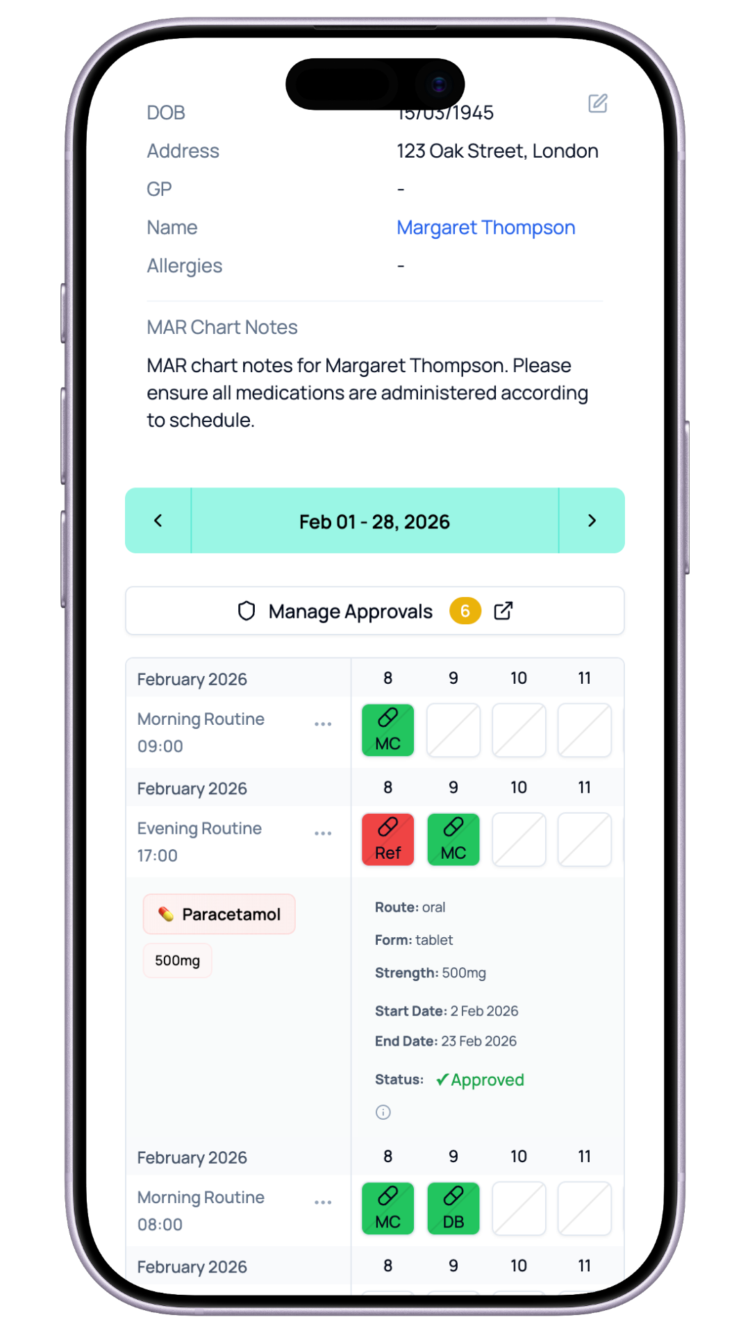 Medication Administration Record - MAR chart